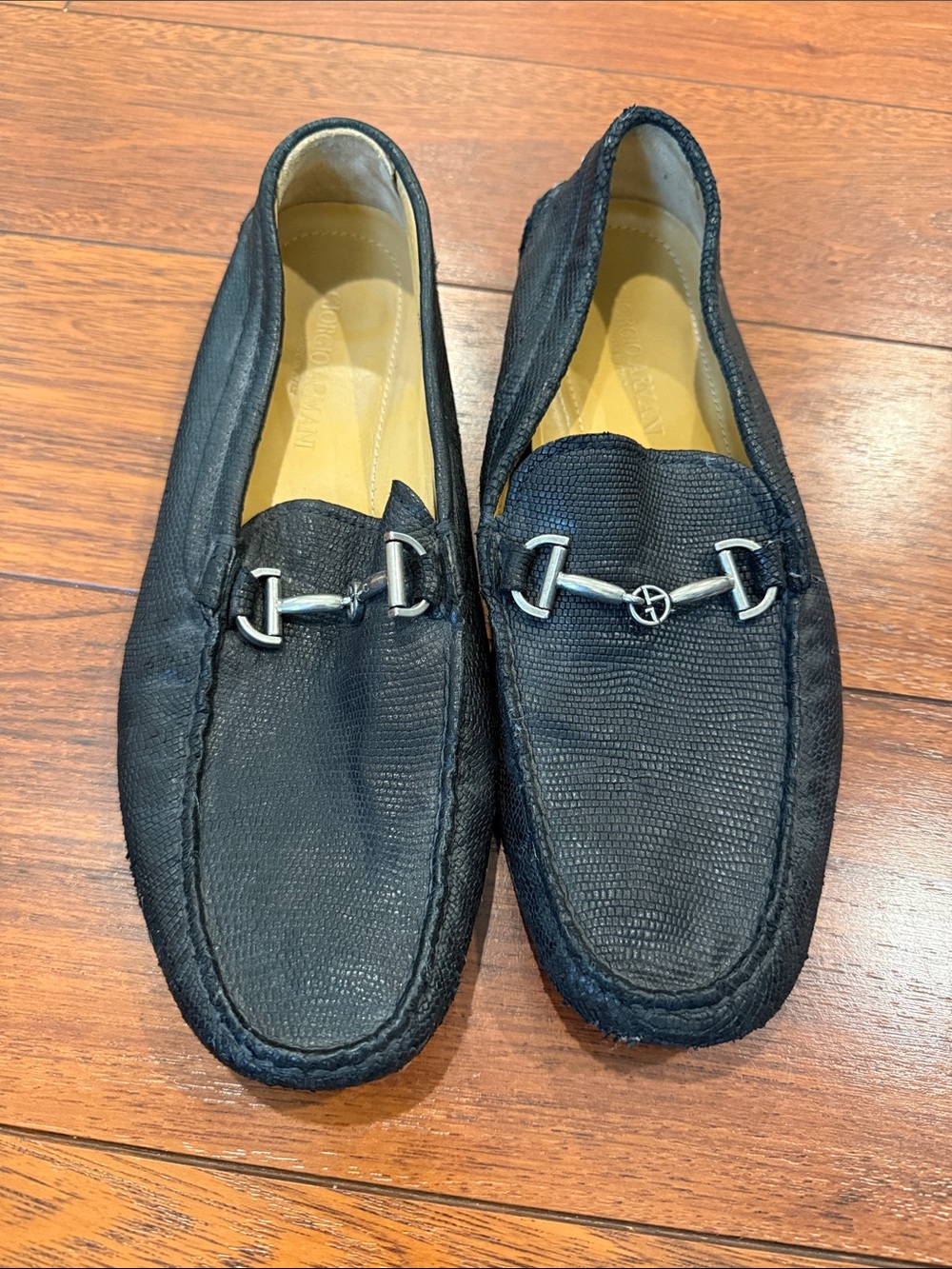 Men's Black Leather Bit Loafers Giorgio Armani authentic